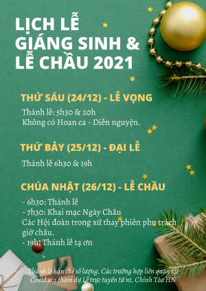 Lịch Lễ Giáng Sinh Và Lễ Chầu 2021 Tại Giáo Xứ Nam Dư